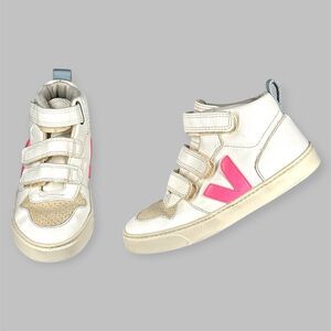 Veja Small V-10 Mid Sneakers Leather Toddler US 2 EU 33 White Pink